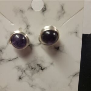 Hand Crafted Silver and Natural Amethyst Post Earrings